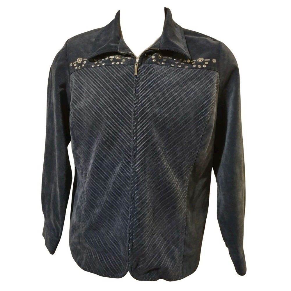 Alfred Dunner Jacket Women's‎  Size 16  Corduroy  Full Zip Embellished  Collared